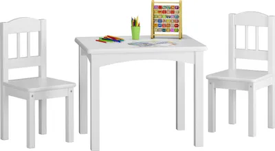 Produktbild von Kindersitzgruppe in weiß oder Holzfarbe Massiv mit Tisch und 2 Stühlen V-90.70-01Kiefer weiß