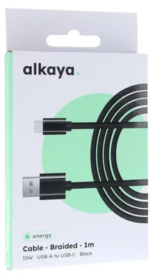 Produktbild von alkaya Speed Flex Datenkabel Geflochten 15W, 1m schwarz