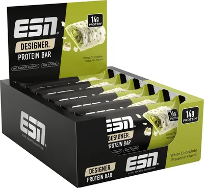 Produktbild von ESN Designer Protein Bar- 12x 45g White Chocolate Pistachio