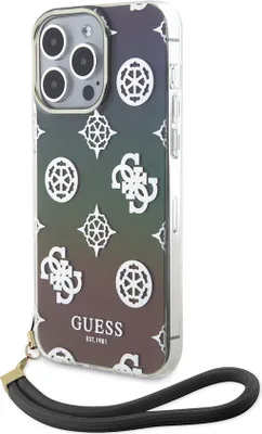 Obrázek produktu pro Guess iPhone 15 Pro Max Zadní kryt pouzdra - Iridescent - Glitter pattern peony - Cordstrap - Black