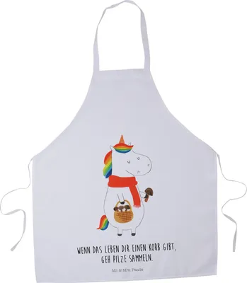 Produktbild von Mr. & Mrs. Panda Latzschürze Einhorn Pilz - Weiß - Geschenk, Schürze, Liebeskummer, Vorbinder, Barkeeper, Kochschürze, Küchenzubehör, Einhörner, Küchenschürze, Motivation