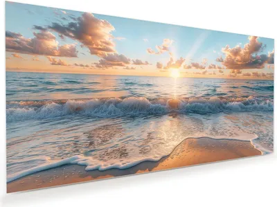 Produktbild von Glasbild 110x55cm in XXL für Wohnzimmer, Schlafzimmer Motiv Strand Sonnenuntergang