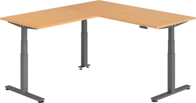 Produktbild von bümö Eckschreibtisch elektrisch höhenverstellbar L-Form - Nachbildung: Buche, Gestell: Graphit, Größe: Eckschreibtisch 180 x 200 cm