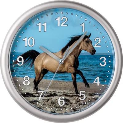 Produktbild von EUROTIME Wanduhr Pferd für Kinderzimmer, Ø 25 cm, leises Quarzuhrwerk mit schleichender Sekunde