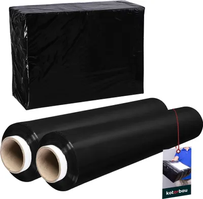 Produktbild von KOTARBAU® 2 Rollen Wickelfolie Stretchfolie 2,6 kg | L 350 m B 50 cm | Stretchfolie Schwarz Strechfolienrolle Verpackungsfolie Umzugsfolie für Möbel Einwickelfolie Stretchfolie