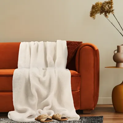 Produktbild von Deko Wohnzimmer Decke Kuscheldecke Tagesdecke Waschbar Teddy Modern Flauschig 200x240cm Creme