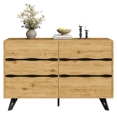 Image de Commode - Meuble de rangement - 6 tiroirs spacieux - Panneau de particules imitation bois - 120 x 40 x 75,5 cm
