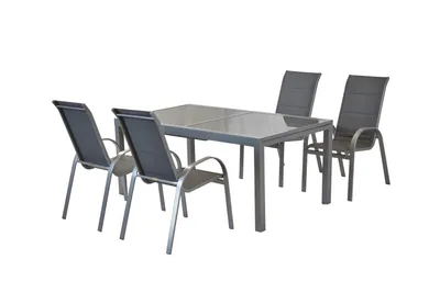 Produktbild von Merxx Gartenmöbel Set Amalfi 5tlg., 4 Stapelsessel, Ausziehtisch 140 (200) x 90 cm, grau