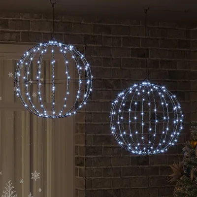 Zdjęcie produktu dla vidaXL Kula z 320 diodami LED 2 szt. Zimna biel 50,5 x 50,5 x 52 cm Metalowa