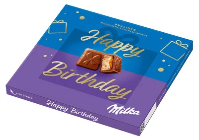 Produktbild von Milka 'Happy Birthday' Pralinen Milchcrème-Karamell-Genuss 114g