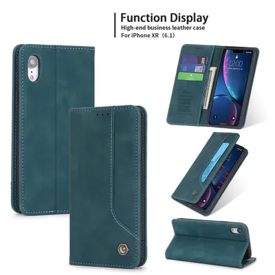 Immagine prodotto di Custodia retrò in Finto cuoio per iPhone XR custodia design portafoglio con porta carte e supporto blu