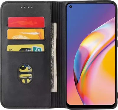 Zdjęcie produktu dla Etui ze sztucznej skóry Smartphonica Oppo A94 z magnetycznym zamknięciem i kieszonkami na karty - czarne