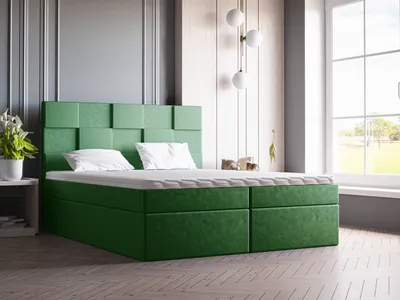 Produktbild von Boxspringbett mit Topper 160x200 Berg - Doppelbett, Polsterbett, Schlafzimmerbett - Bettkasten, Bonell-Matratze - Samtstoff (Grün - Amor Velvet 4311)