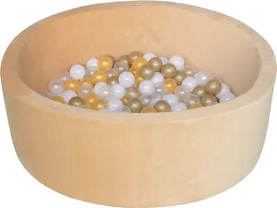 Image de Born Lucky, piscine à balles beige, dimensions 90 x 30 cm, incluant 200 balles de 6 cm de diamètre – Piscine à balles en velours doux pour bébés et jeunes enfants à partir de 6 mois