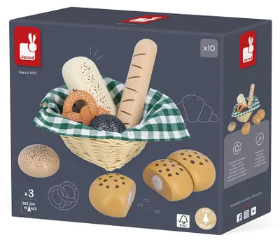 Image de Panier de boulangerie en bois Janod - Set de pain et pâtisserie pour enfants