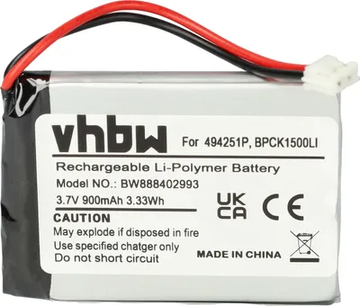 Produktbild von vhbw Akku kompatibel mit Audioline Watch & Care V130, V131, V132, V120, V150 Babyphone Sensormatte (900 mAh, 3,7 V, Li-Polymer, ohne Gehäuse)