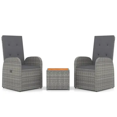 Obrázok produktu pre vidaXL 3-dielna záhradná obývacia súprava Grey Poly Rattan & masívne drevo Acacia