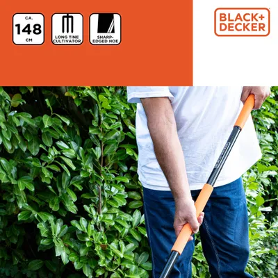 Image de BLACK+DECKER Déchaumeur avec houe BXGTTO7009 Outil combiné - Manche 148CM - Dents longues et houe tranchante - Noir/Orange
