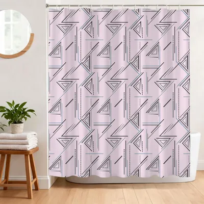 Image de Rideau de douche anti-moisissures - Imperméable, motif géométrique - Pour salle de bain - Rose - 180x180 cm, incluant les anneaux