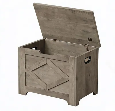 Produktbild von Schuhbank mit Stauraum 60 cm, Sitztruhe aus MDF, Flurbank mit Klappdeckel, Grau