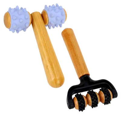 Produktbild von Massageroller mit Griff 2 Stück Massage Roller Selbstmassagerolle Massagerolle mit Igelball Massageball, Massageroller Triggerpunktroller Körper für Gua Sha Scraping Massage-Tool