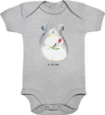 Produktbild von Mr. & Mrs. Panda Strampler Baby Chinchilla Blume 3. - 6. Monat - Heather Grey - Geschenk, Babystrampler, babykleidung body, Glücklichsein, Büro, Chinchillas, baumwolle