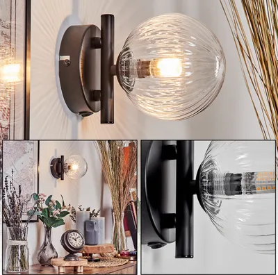Produktbild von Isorella Wandlampe aus Metall/Riffelglas in Schwarz/Klar
