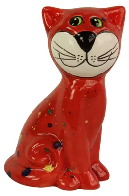 Produktbild von Dekofigur Katze aus Keramik rot - Keramikfigur Tierfigur Dekoration Deko Figur