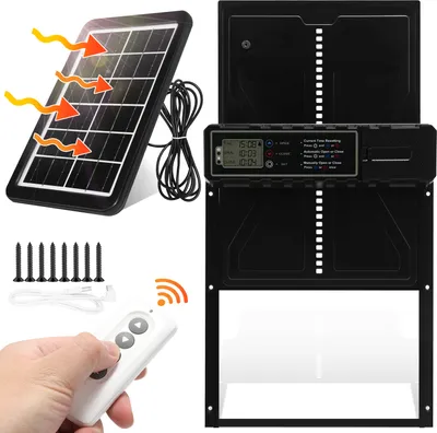 Obrázok produktu pre TolleTour Automatická klapka na kurčatá, otvárač dverí na kurčatá, automatická klapka na kurčatá na solárnu energiu, otvárač dverí na kurníky, vodotesný, s diaľkovým ovládaním, IPX3