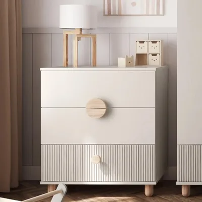 Obrázok produktu pre ZEE LOFT Komoda Kašmírová 79,7 x 48 x 90,2 cm 3 Zásuvky MDF Predné Čelá Plnovýsuv Zásuviek Nohy Z Bukového Dreva Moderný Nábytok Do Obývačky A Spálne