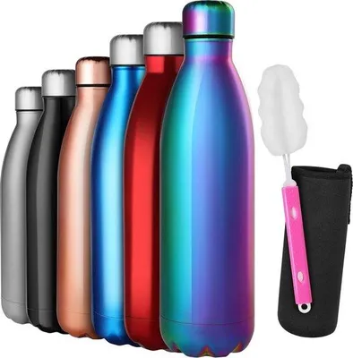 Obrázek produktu pro Nerezová láhev na vodu, 500 ml, dvojitá stěna, izolovaná, udržuje nápoje studené, odolná proti nárazům