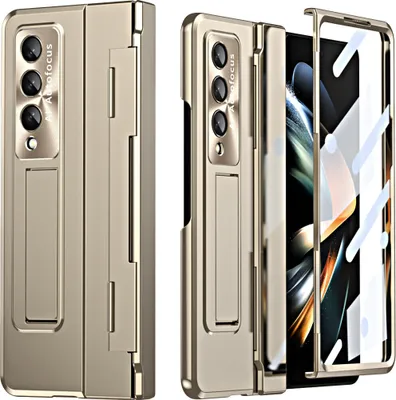 Produktbild von Galaxy Z Fold3 Hülle, Displayschutz & Objektivschutz Luxus Galvanisierte Ständer Schutzhülle für Samsung Galaxy Z Fold 3 5G Gold