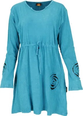 Produktbild von Hippie Minikleid Boho Chic Spirale, Tunika - Blau, Damen, Baumwolle, Größe: S