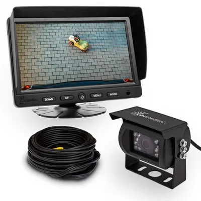 Produktbild von Carmedien Rückfahrsystem CM-ESRFS3S mit Edelstahl 120 Grad Rückfahrkamera schwarz und 7 Zoll TFT Monitor Rückfahrvideosystem 12V bis 24V
