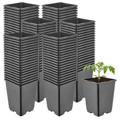 Produktbild von Garronda 100er-Set hohe quadratische Kunststoff-Anzuchttöpfe mit Drainagelöchern, Schwarz, 11 x 11 x 15,5 cm, 1,25 L GD-KW-HS