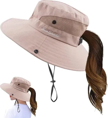Produktbild von Sommer, Outdoor, faltbar, Pferdeschwanz, Sonnenhut, Fischerhut, UV-Schutz, Reise, Wandern, Angeln, rosa, Erwachsenengröße (Kopfumfang 56-58 cm)
