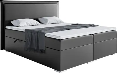 Produktbild von MEBLINI Boxspringbett mit Bettkasten - Gepolstert Doppelbett mit Matratze und Topper - Polsterbett mit Stauraum - Bett mit Kopfteil - Stauraumbett - TORESS - 180x200 - H4/Schwarz Kunstleder
