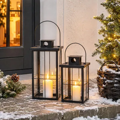 2tlg Metall Laternen Set Schwarz Gartenlaterne Windlicht H58/45cm