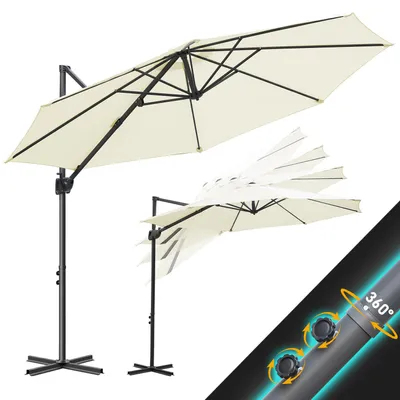 Produktbild von Vigevee Sonnenschirm Ampelschirm 300 cm Beige | UV-Schutz Marktschirm | Kurbel & Kreuzfuß | Gartenschirm