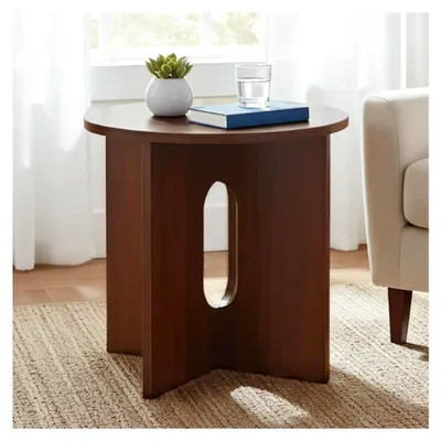 Produktbild von Holz Beistelltisch für das Wohnzimmer, kleiner runder Couchtisch für kleine Räume, Sofatisch Nachttisch für das Schlafzimmer 50×50×50cm, Walnuss