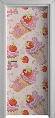 Produktbild von Tür Selbstklebende 80x210 cm Türfolie Türtapete Klebefolie - Muffins Erdbeere und Kirsche