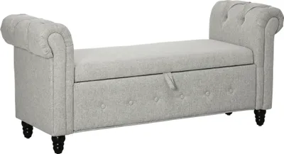 Image de HOMCOM Banc de rangement, bout de lit, coffre de rangement en tissu aspect lin avec pieds en bois, 146,5 x 49 x 72 cm, gris