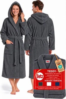 Produktbild von Betz Bademantel Frottee mit Kapuze TEDDY Größe L/XL Farbe - anthrazit 100% Baumwolle Saunabademantel-langer Bademantel-Saunamantel-685349550