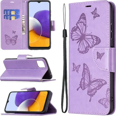 Produktbild von Mobigear Butterfly  Samsung Galaxy A22 5G Hülle Klapphülle Geldbörse - Lila