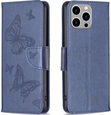 Produktbild von Mobigear Butterfly iPhone 15 Pro Max Hülle Klapphülle Geldbörse - Blau