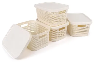 Zdjęcie produktu dla Zestaw 4 plastikowych pojemników do przechowywania z pokrywkami, pojemność 3,5 litra