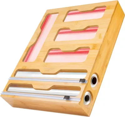 Immagine prodotto di Rotoli di pellicola trasparente - Dispenser per rotoli di pellicola con tagliacarti - Organizer per il congelatore - Per la cucina - 1 organizer per la cucina