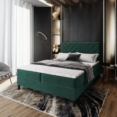 Produktbild von Masseno Boxspringbett ROKIS 180x200 cm Komplett-Set mit Bonell Matratze und Topper, Polsterbett mit Bettkästen -Grün, MONOLITH 37