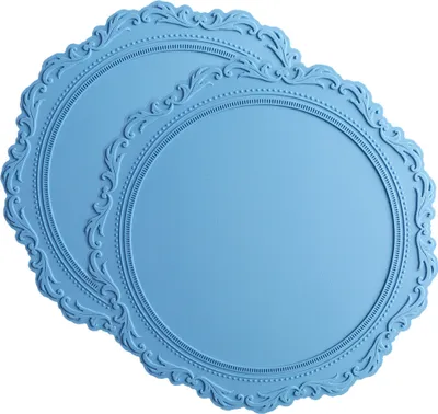 Image de 2 sets de table ronds en silicone en relief, Sets de table pour la salle à manger, Sets de table imperméables, résistants à la chaleur, lavables, pour l'intérieur et l'extérieur, pour les tables de terrasse (bleu)