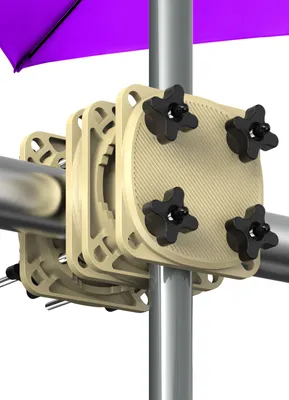 Produktbild von Lindenstein Sonnenschirmhalter für Balkongeländer, Sandbraun – Stabiler Sonnenschirmhalter für den Balkon, kompakt und platzsparend